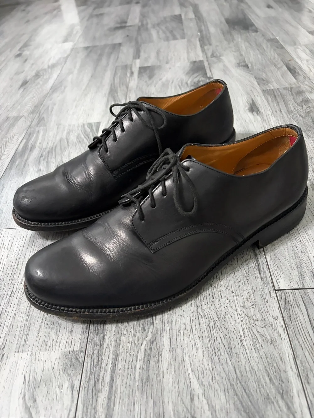 Marc Jacobs Black Leather Derby Shoes with Tan Lining Sz 8/ 42